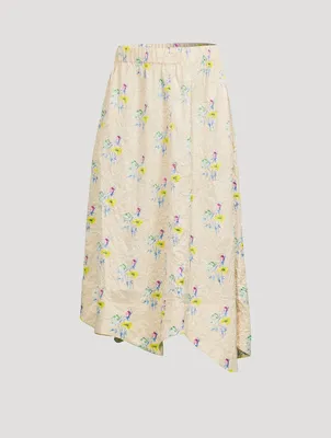 Crinkled Satin Midi Skirt In Rutabaga Floral Print