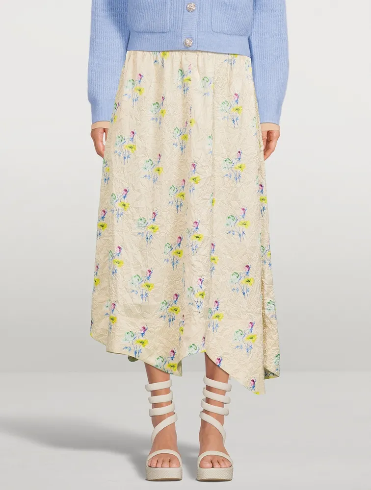 Crinkled Satin Midi Skirt In Rutabaga Floral Print