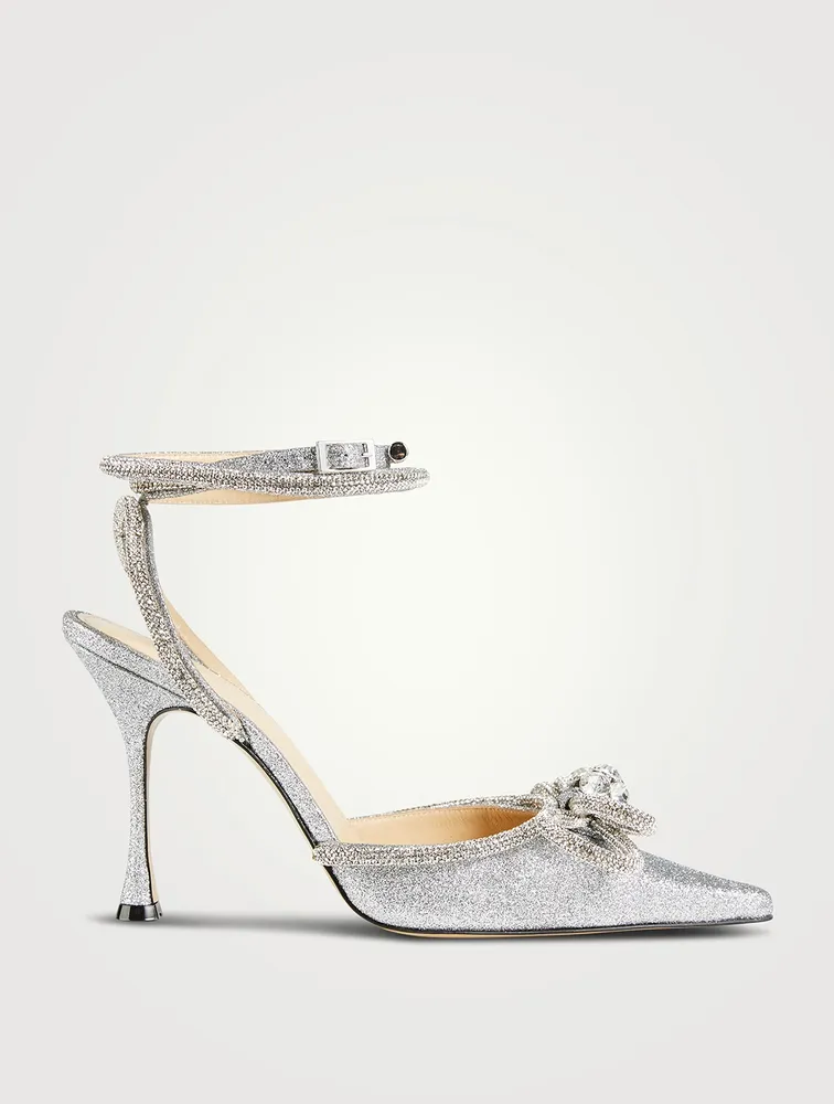 Double Bow Crystal-Embellished Glitter Pumps