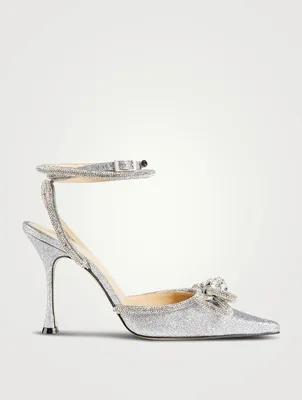 Double Bow Crystal-Embellished Glitter Pumps