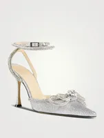 Double Bow Crystal-Embellished Glitter Pumps