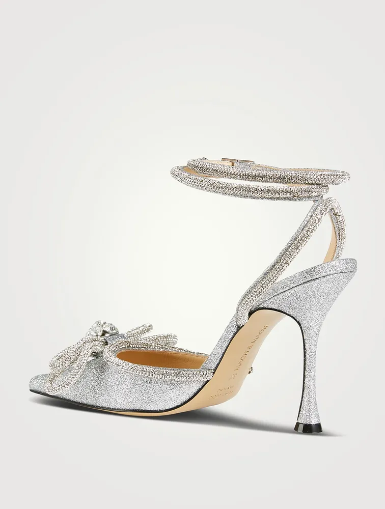 Double Bow Crystal-Embellished Glitter Pumps