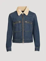 Denim Zip Blouson Jacket With Shearling Collar