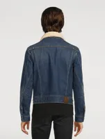 Denim Zip Blouson Jacket With Shearling Collar