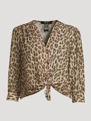 Tie-Front Blouse Leopard Print