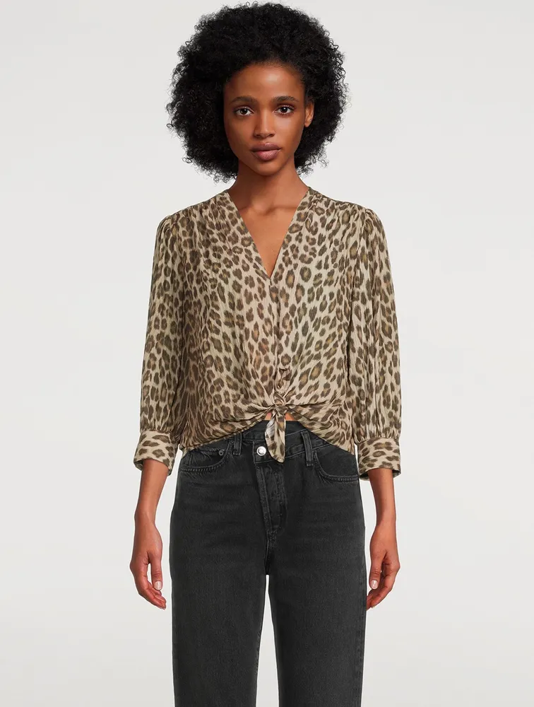 Tie-Front Blouse Leopard Print