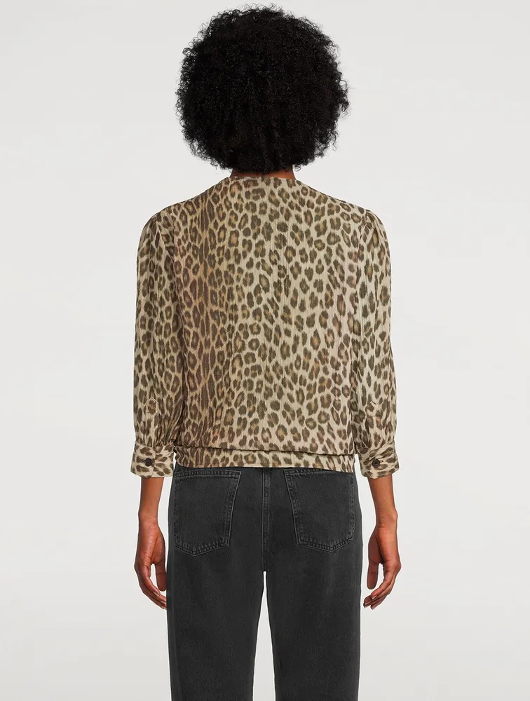 Tie-Front Blouse Leopard Print