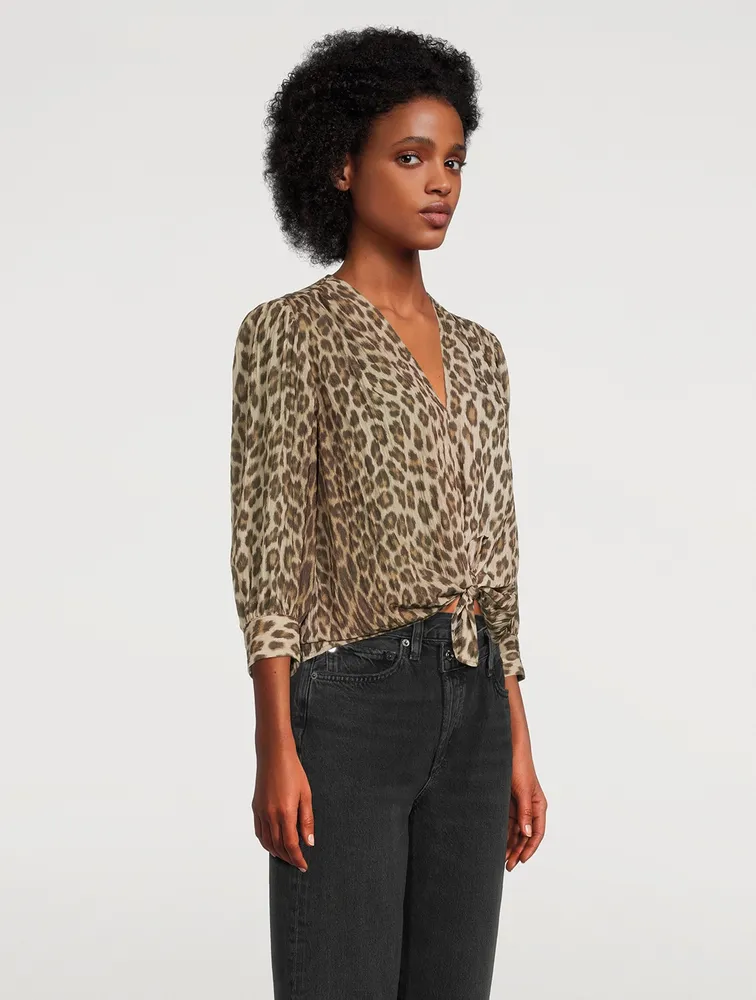 Tie-Front Blouse Leopard Print