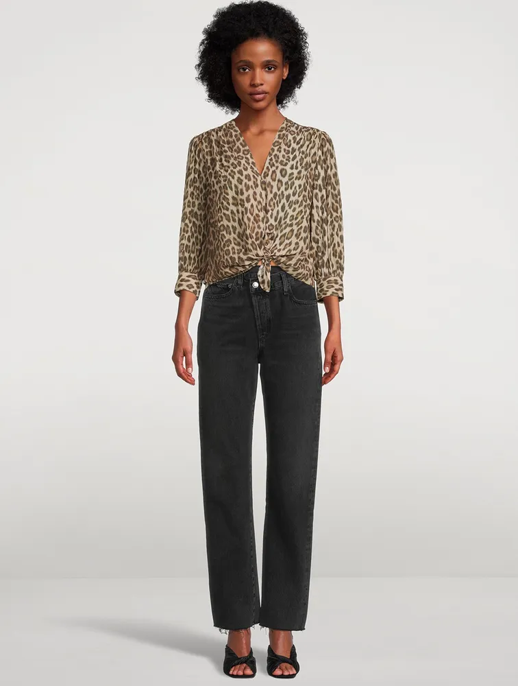 Tie-Front Blouse Leopard Print