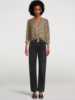 Tie-Front Blouse Leopard Print