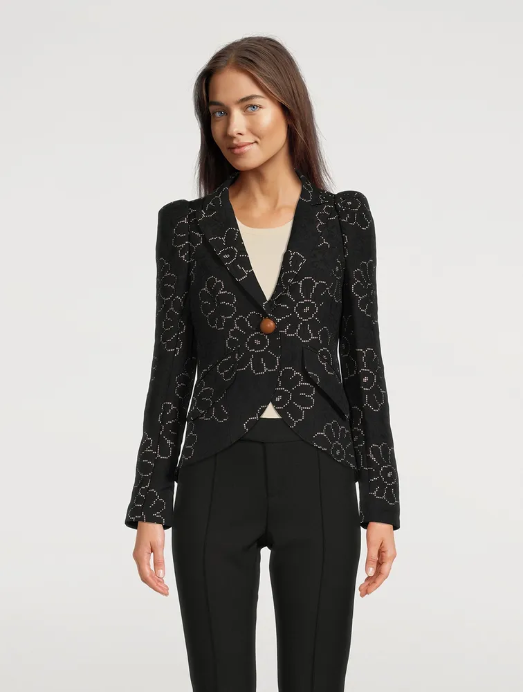 Pouf-Sleeve Blazer Floral Print