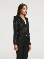 Pouf-Sleeve Blazer Floral Print