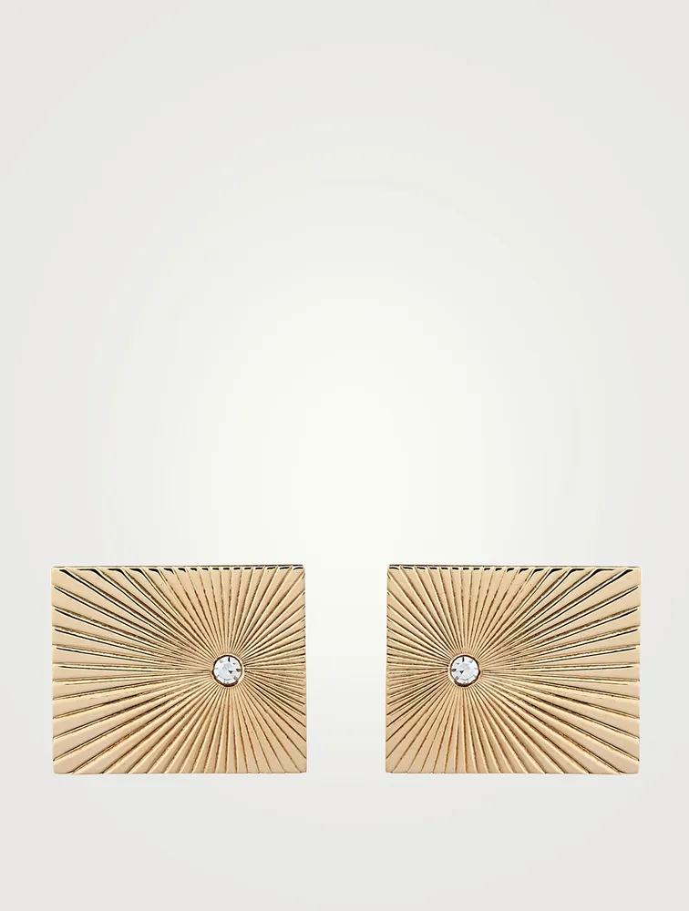Vintage 10K Gold Engine Turn Earrings With Diamonds