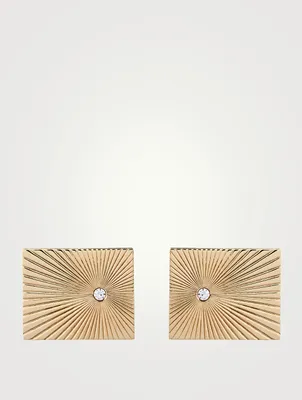 Vintage 10K Gold Engine Turn Earrings With Diamonds