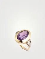 Vintage 14K Gold Oval Amethyst Cocktail Ring With Diamonds