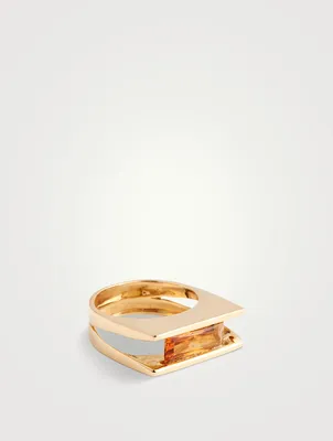 Vintage 19.2K Portuguese Gold Geometric Ring With Citrine