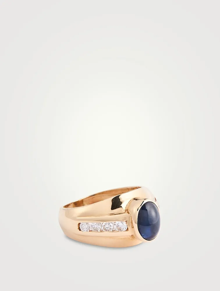 Estate 14K Gold Sapphire Dome Ring With Diamonds