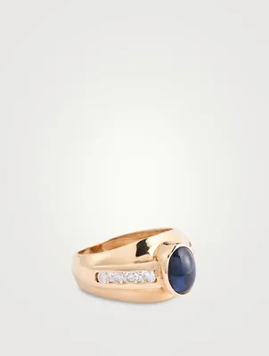 Estate 14K Gold Sapphire Dome Ring With Diamonds