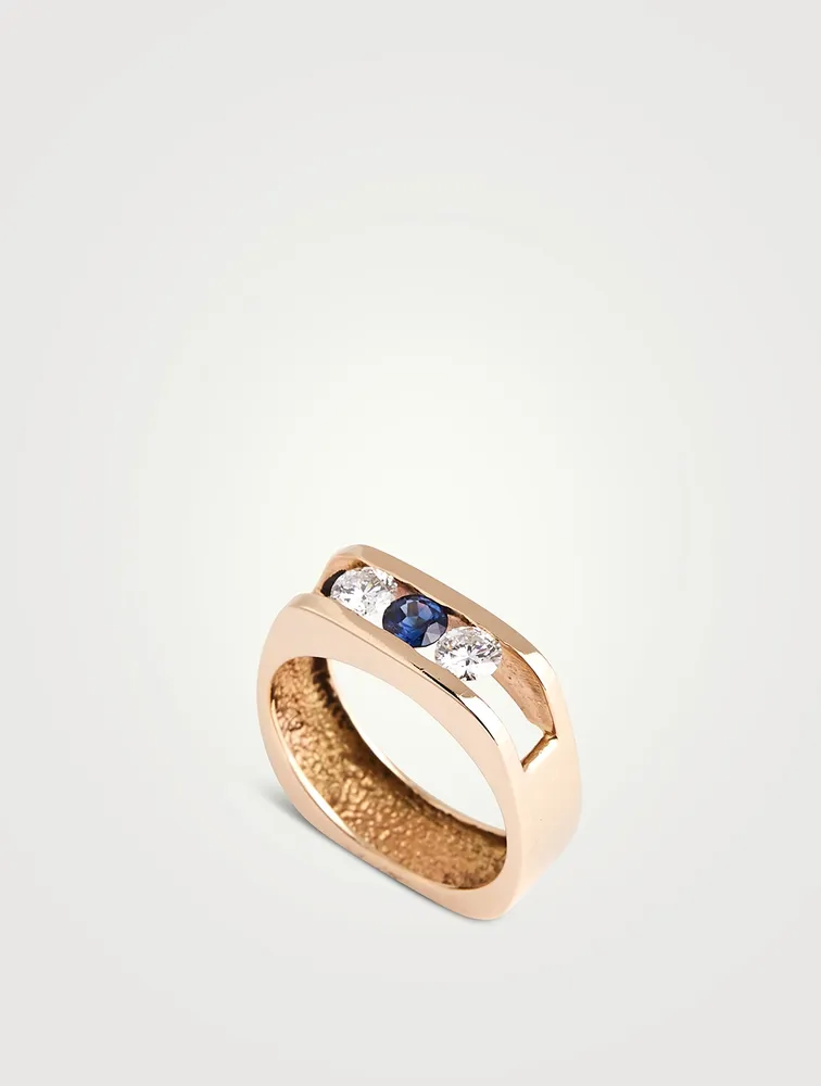 Vintage 14K Gold Ring With Sapphire And Diamonds