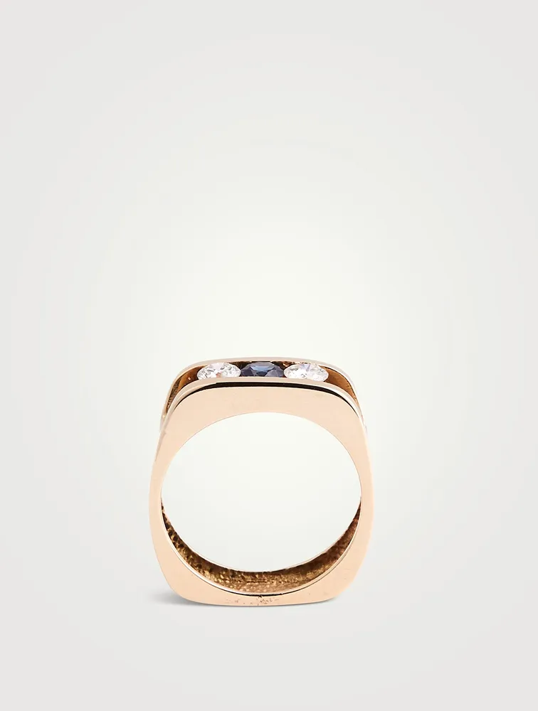 Vintage 14K Gold Ring With Sapphire And Diamonds