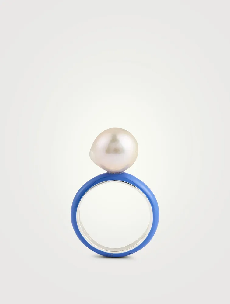 Enamel Baroque Pearl Ring