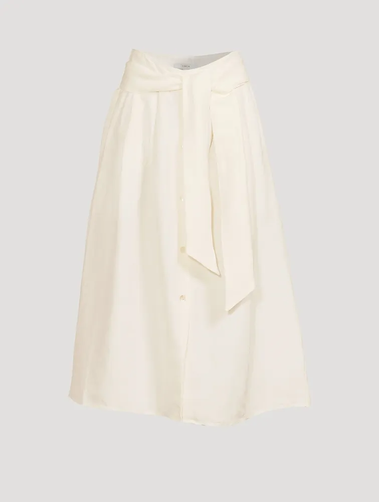Belted Button-Front Midi Skirt