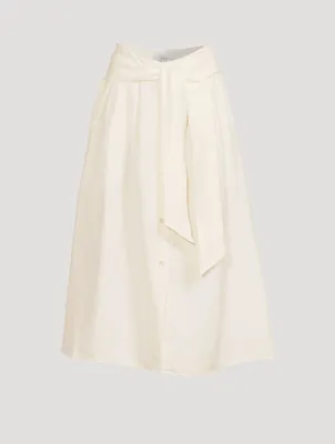 Belted Button-Front Midi Skirt