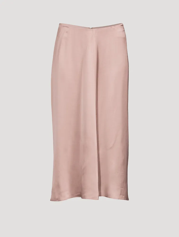 Draped Pleat Satin Midi Skirt