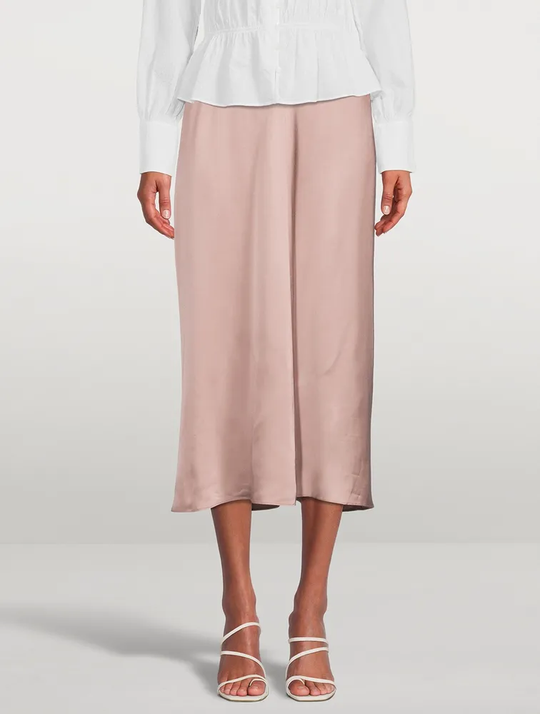 Draped Pleat Satin Midi Skirt