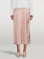 Draped Pleat Satin Midi Skirt