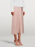 Draped Pleat Satin Midi Skirt