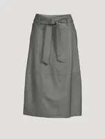 Belted Leather Midi Skirt