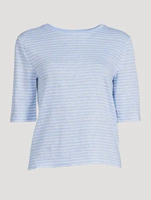 Striped Linen Elbow Sleeve T-Shirt