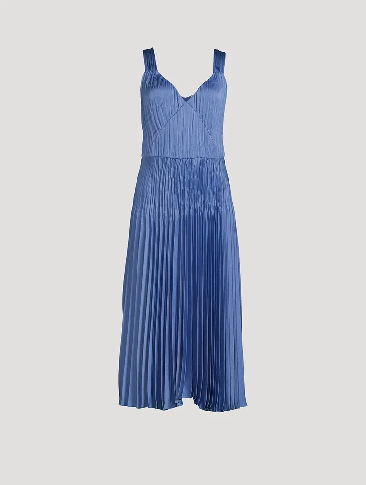 Pleated V-Neck Midi Dress