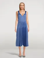 Pleated V-Neck Midi Dress