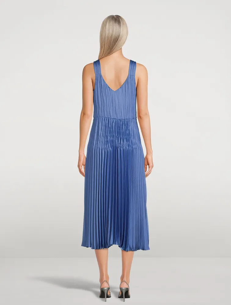 Pleated V-Neck Midi Dress