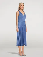 Pleated V-Neck Midi Dress