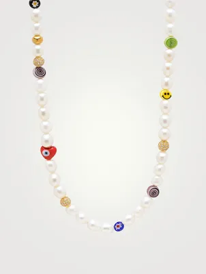 Smiley Face Long Pearl Necklace