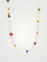 Smiley Face Long Pearl Necklace