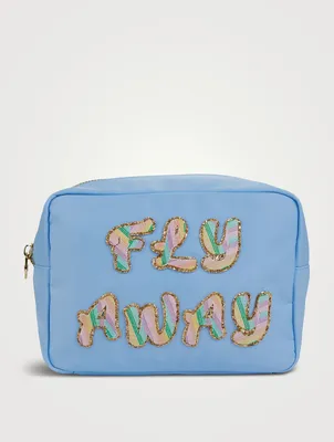 Large Nylon Pouch With Fly Away Lettering