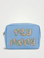 Large Nylon Pouch With Fly Away Lettering