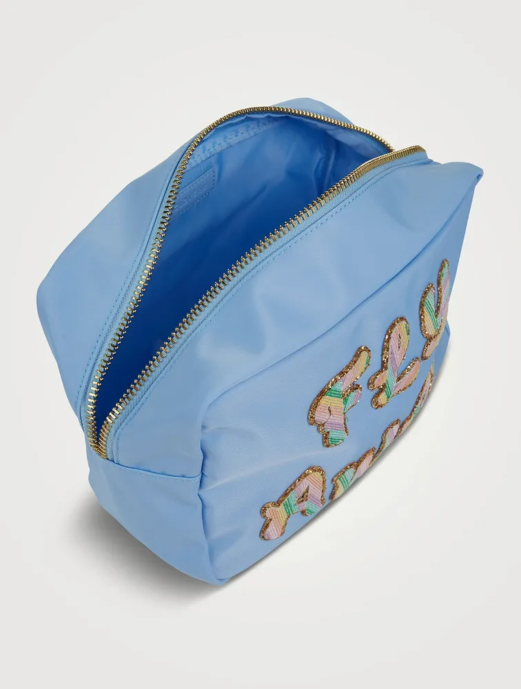 Large Nylon Pouch With Fly Away Lettering