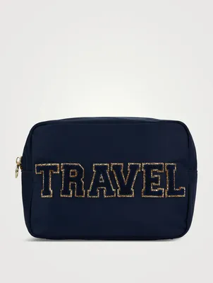Large Nylon Pouch With Travel Lettering
