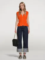 Ruched Cotton V-Neck Sleeveless Blouse