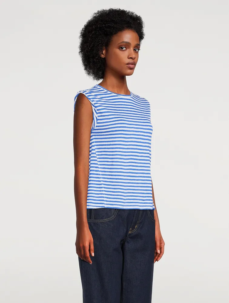 Rolled Muscle Tank Top Stripe Print