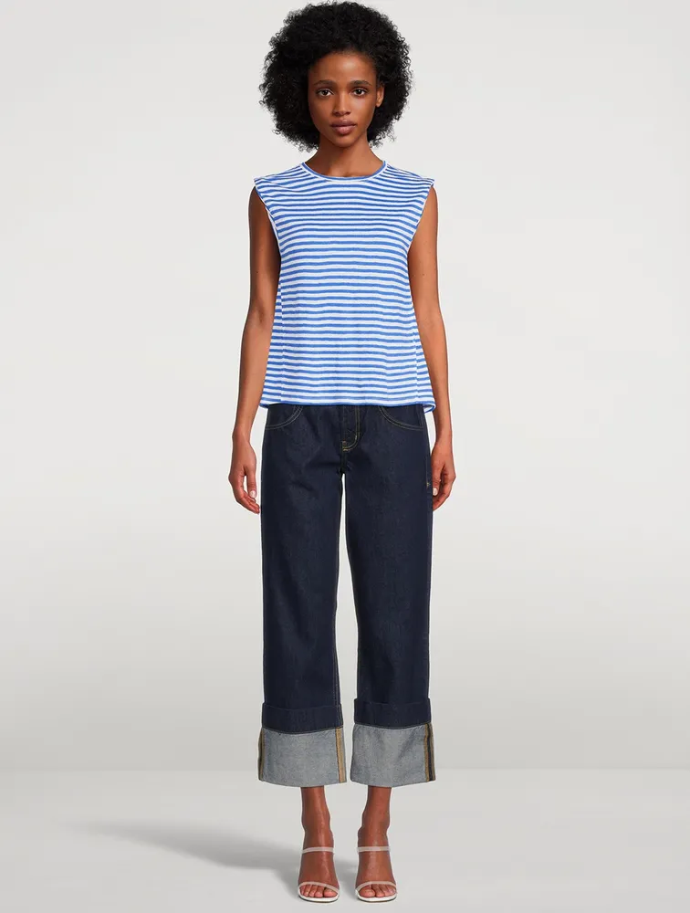 Rolled Muscle Tank Top Stripe Print