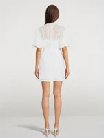 Inset Lace Puff-Sleeve Shirt Dress