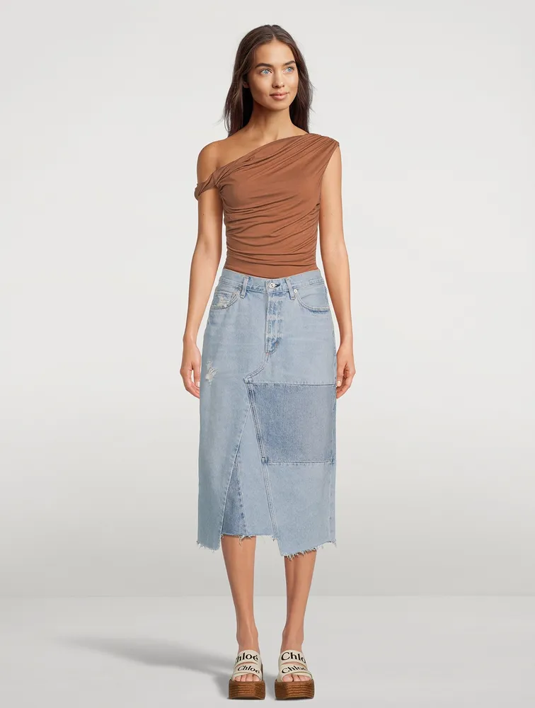 Bria Re-Worked Denim Midi Skirt