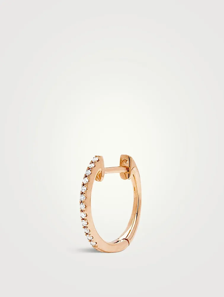 Mini 14K Rose Gold Huggie Hoop Earring With Diamonds