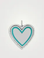 14K White Gold Enamel Heart Pendant With Diamonds